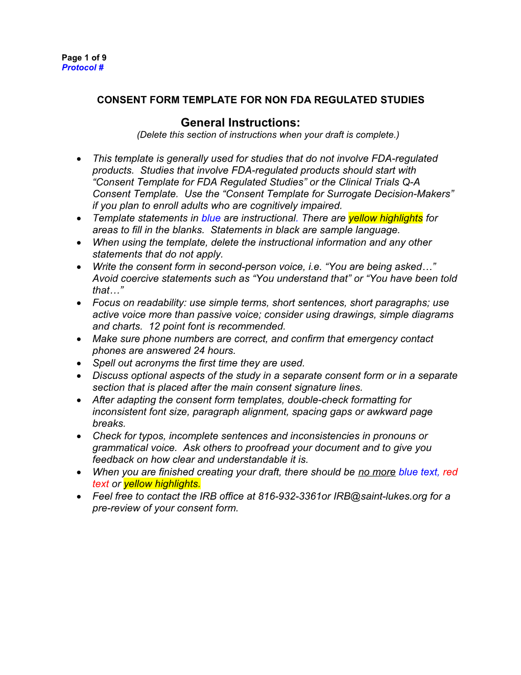 Consent Form Template for Non Fda Regulated Studies