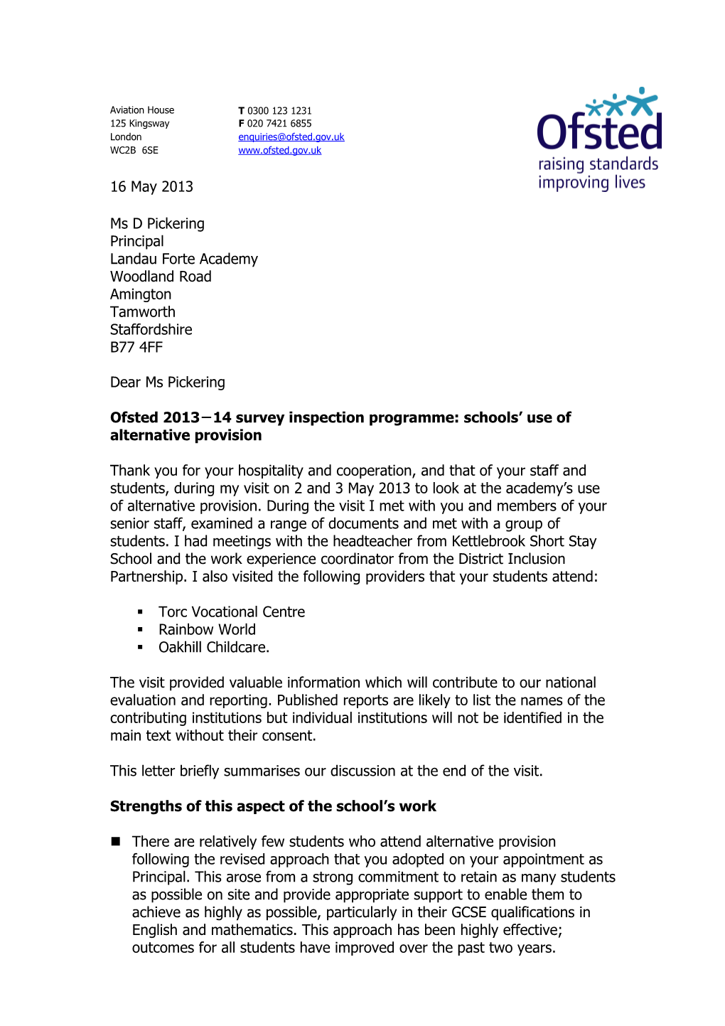 Ofsted 2013̶ 14 Survey Inspection Programme: Schools Use of Alternative Provision