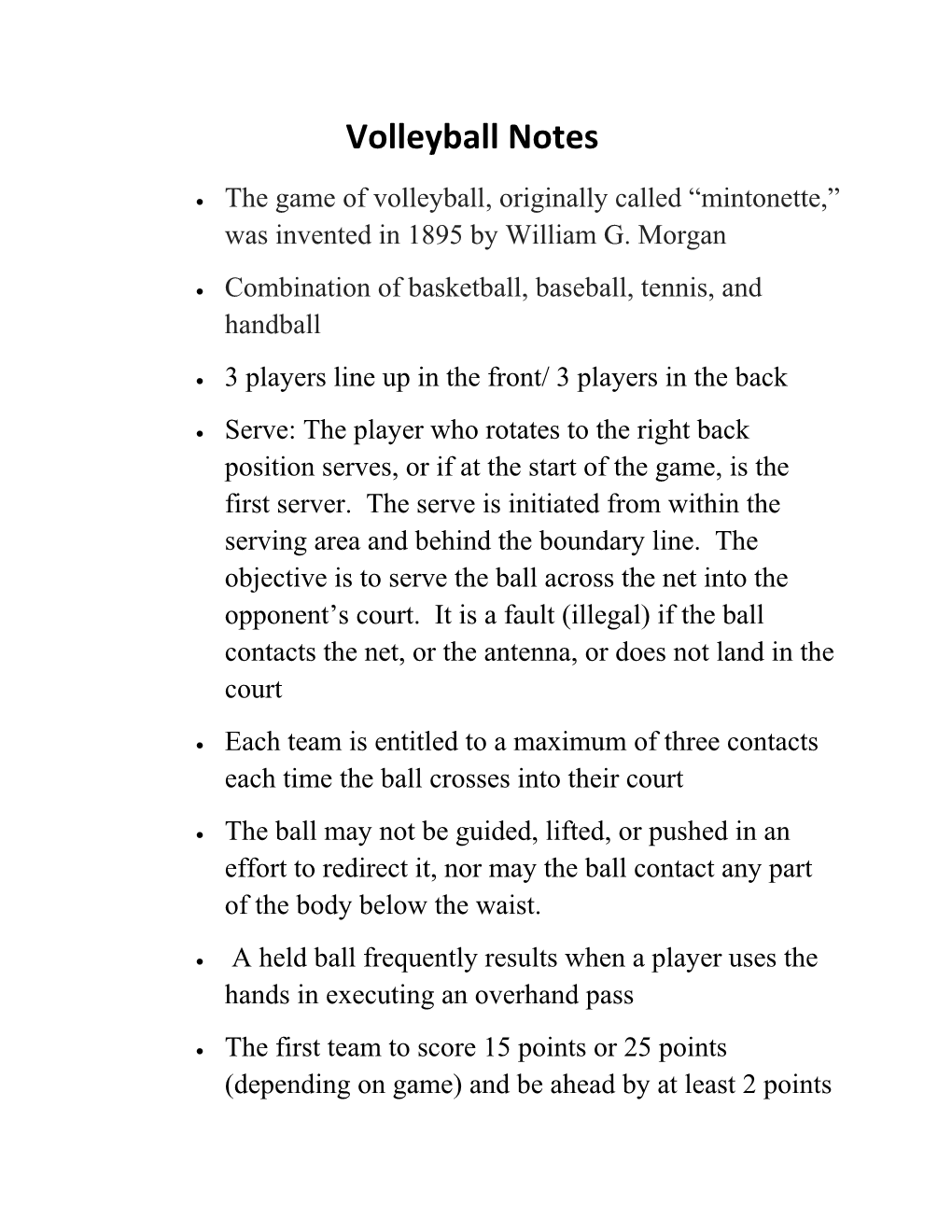 Volleyball Notes