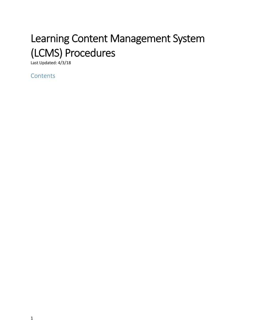 Learning Content Management System (LCMS) Procedures