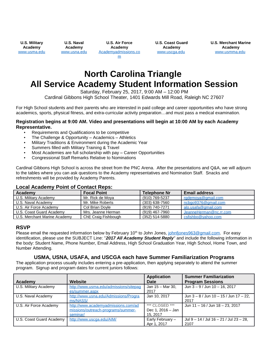 North Carolina Triangle All Service Academy Student Information Session