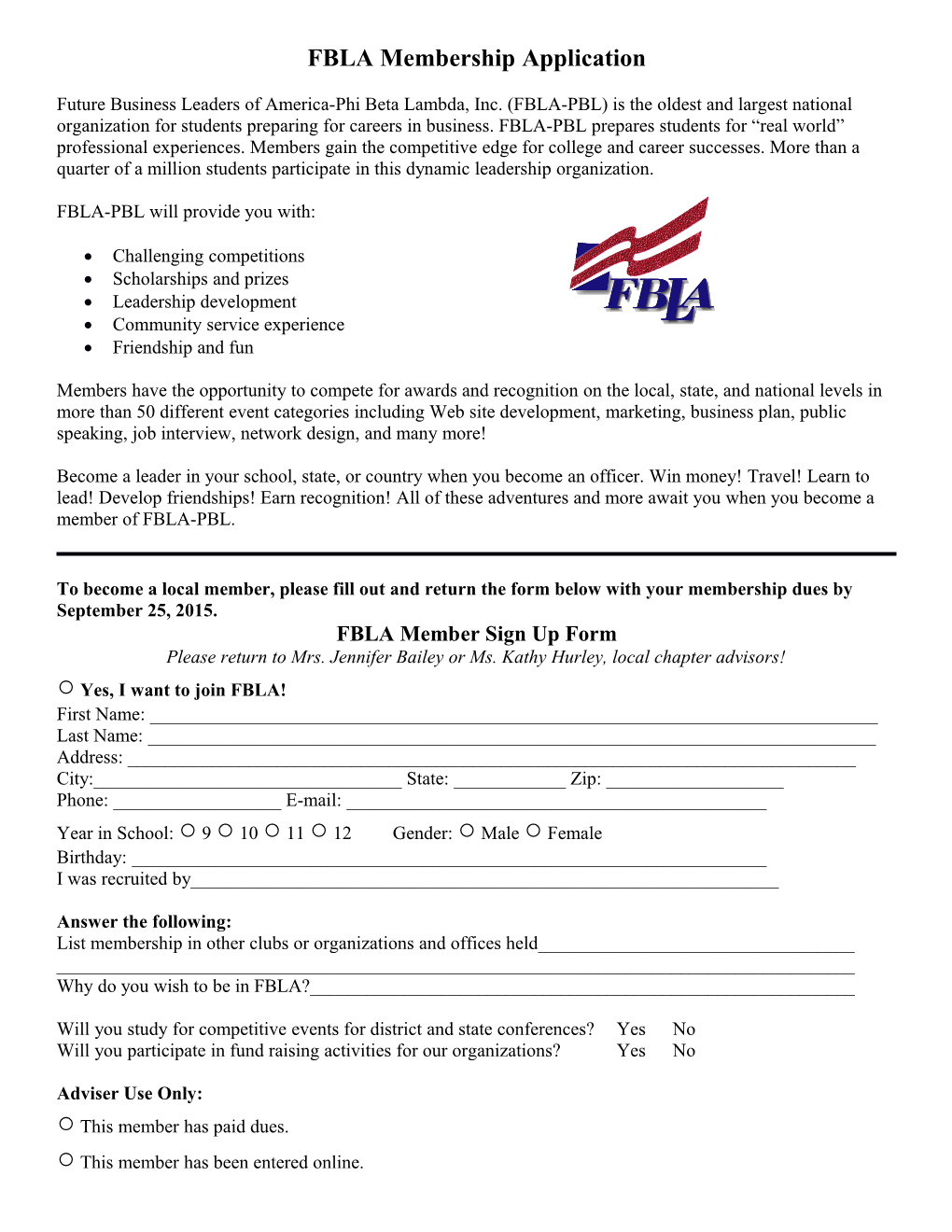 FBLA Membership Application