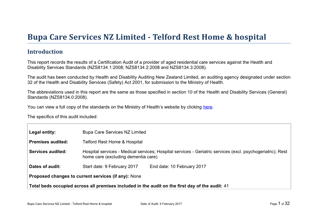Bupa Care Services NZ Limited - Telford Rest Home & Hospital