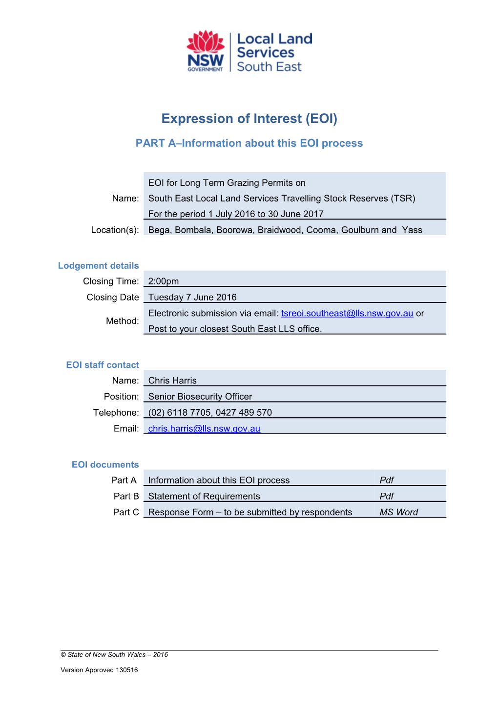 PART a Information About This EOI Process