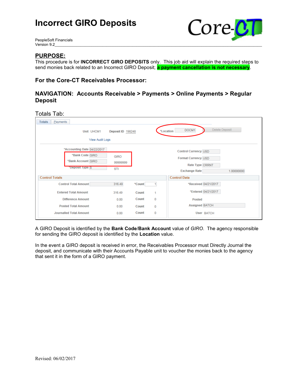 GIRO Deposits in Error