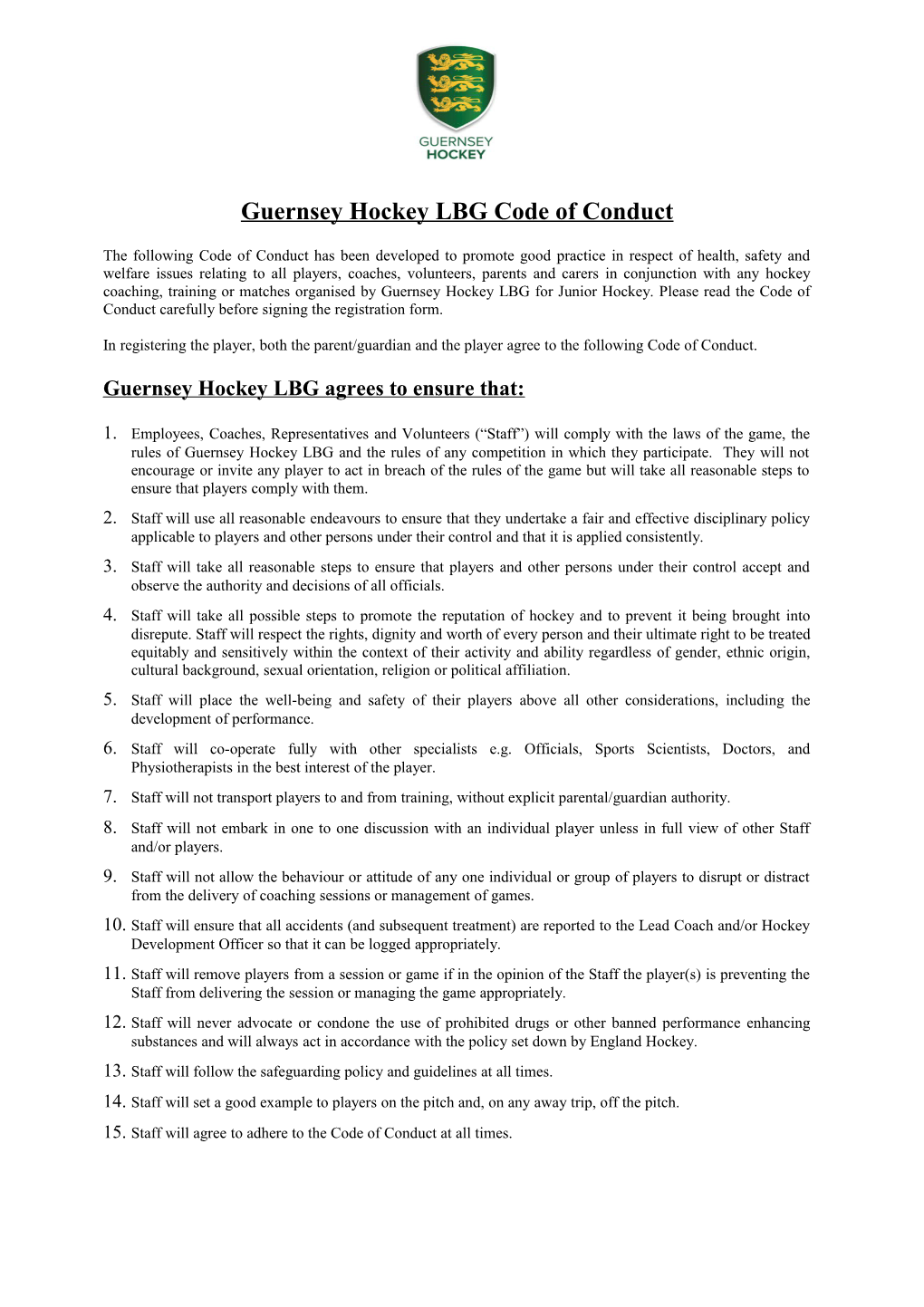 Guernsey Hockey LBG Code of Conduct