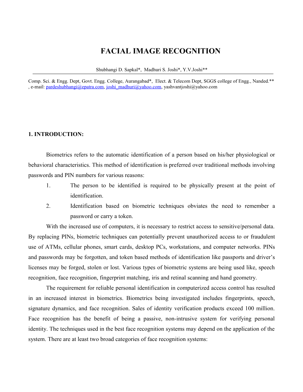 Facial Image Recognition
