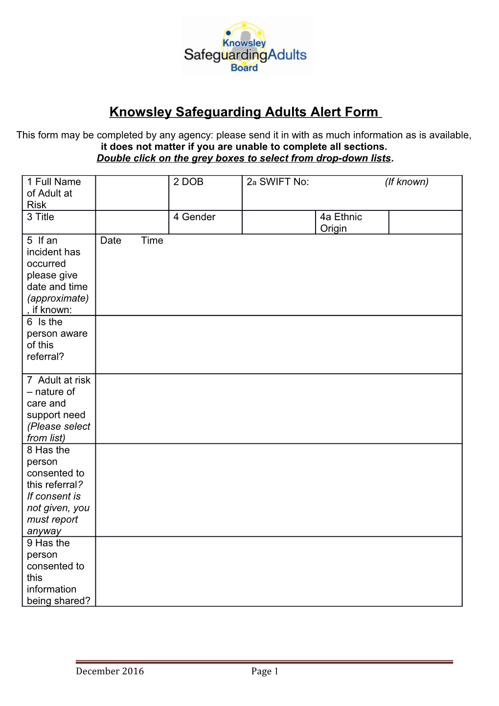 Knowsley Safeguarding Adults Alert Form (Draft)