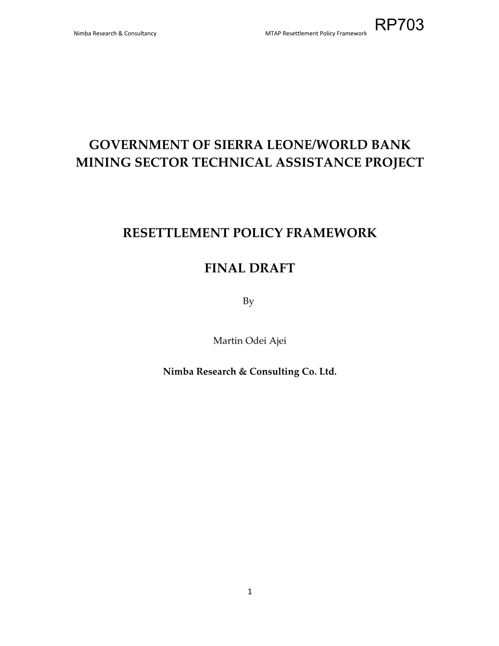 Nimba Research & Consultancy MTAP Resettlement Policy Framework