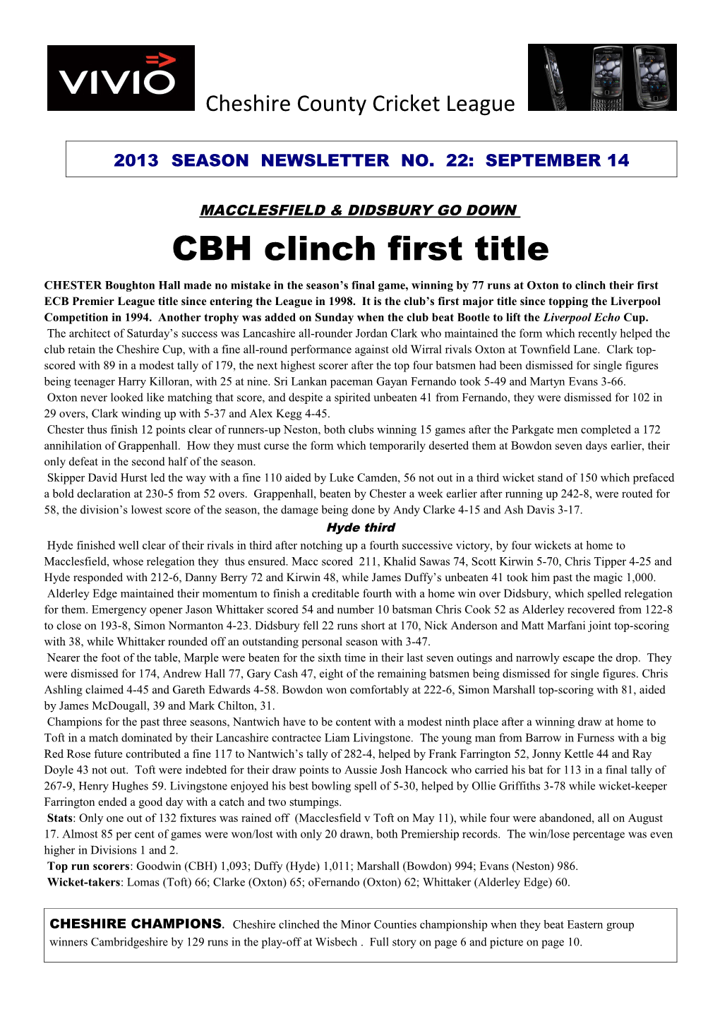 2013 Season Newsletter No. 22: September 14
