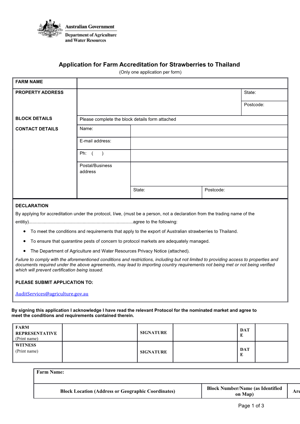 Application for Farm Accreditation for Strawberries to Thailand