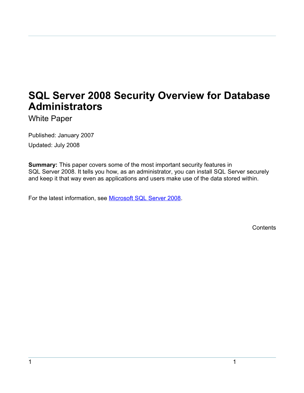 SQL Server 2008 Security Overview for Database Administrators