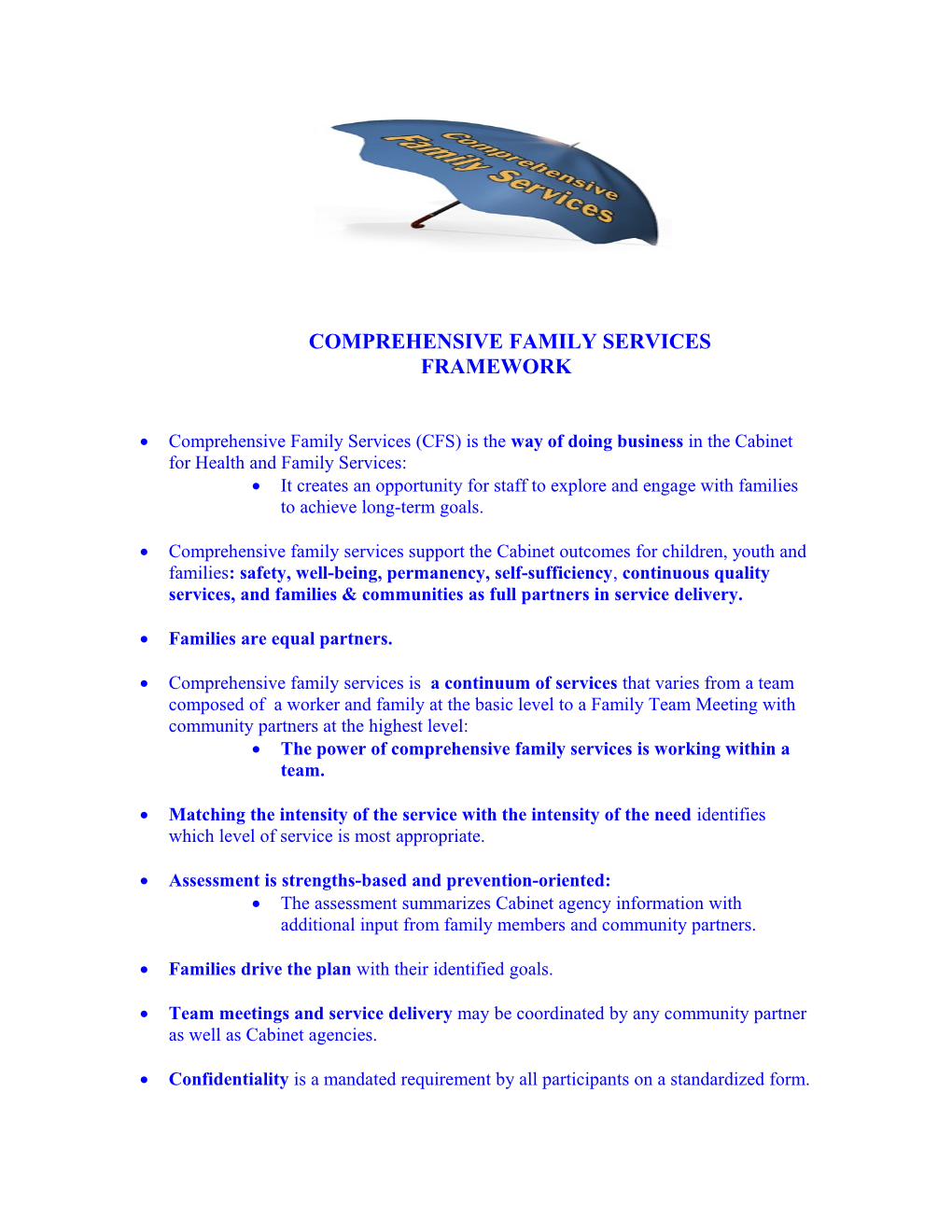 Comprehensive Family Services (CFS) Framework