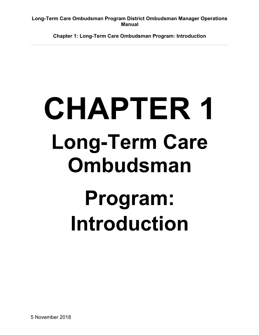 Long-Term Care Ombudsman Program District Ombudsman Manager Operations Manual