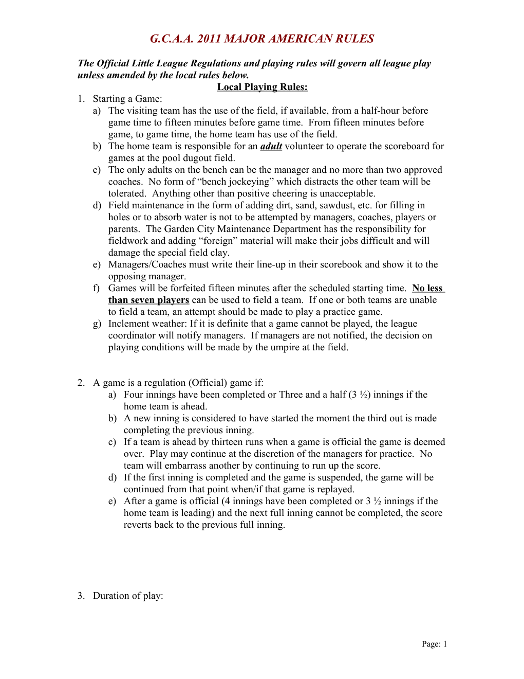 Rules for 1999 Draft