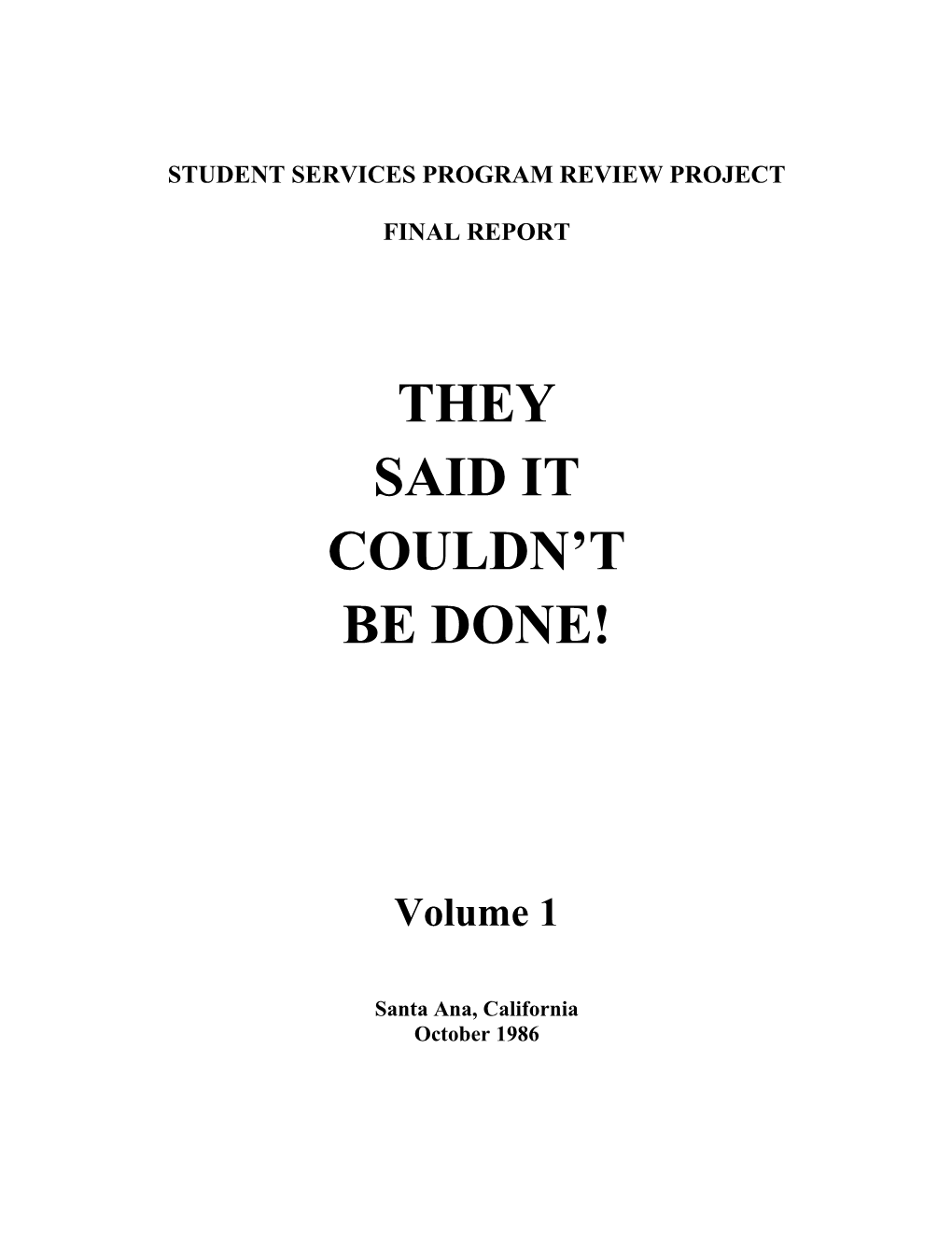 Student Services Program Review Project