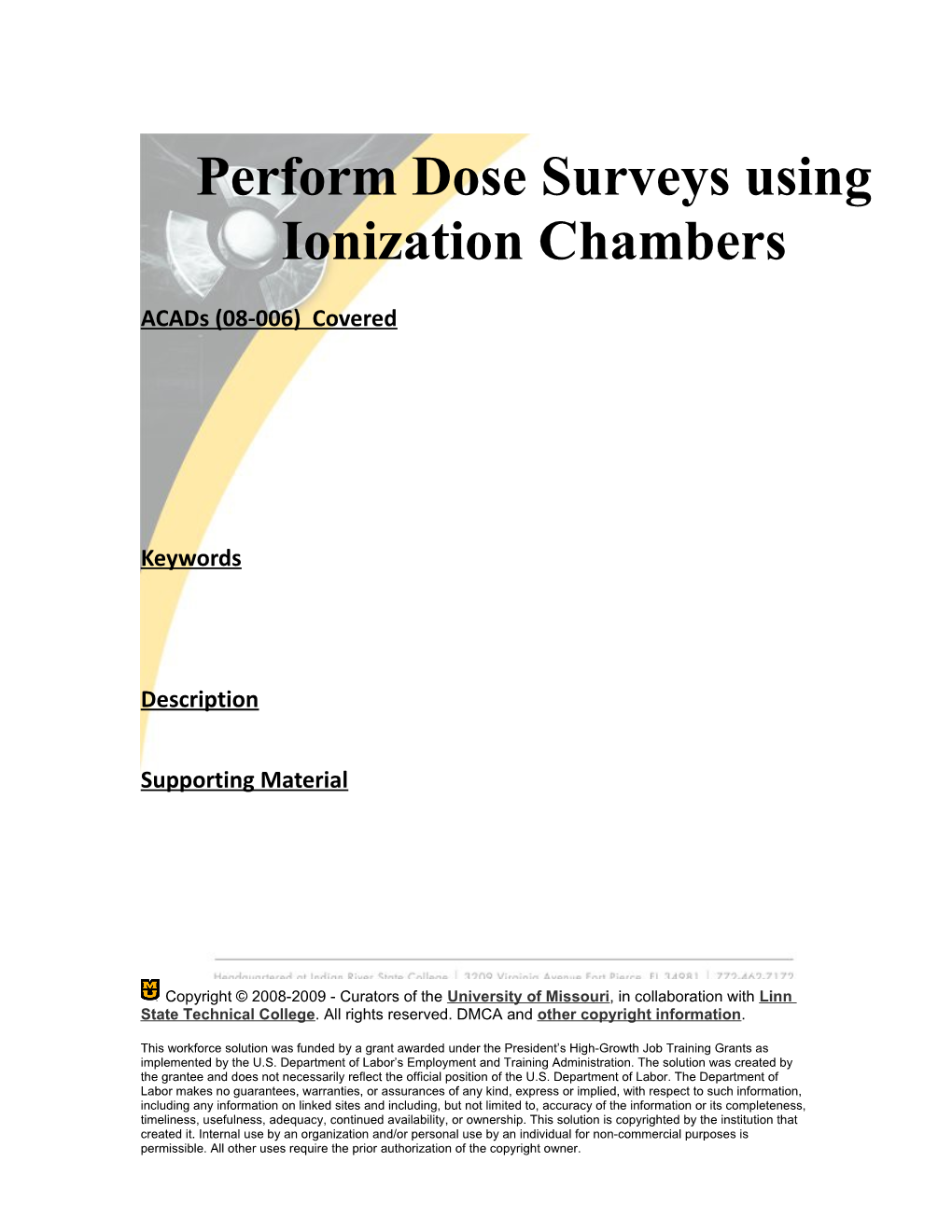 Module 1:Perform Dose Surveys Using Ionization Chambers
