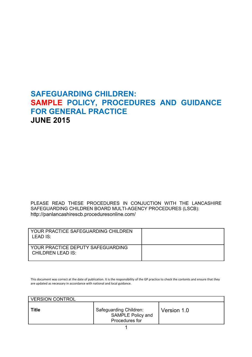 SAMPLE POLICY, Procedures and Guidancefor General Practice