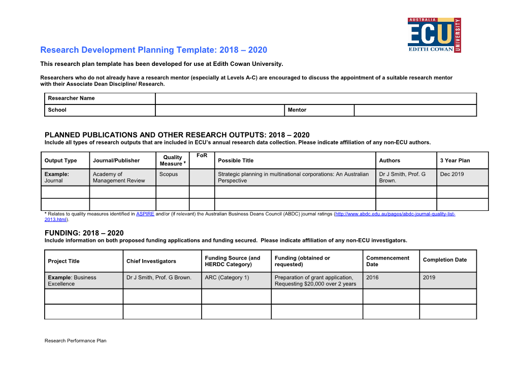 Research Development Plan Template: 2009 - 2011