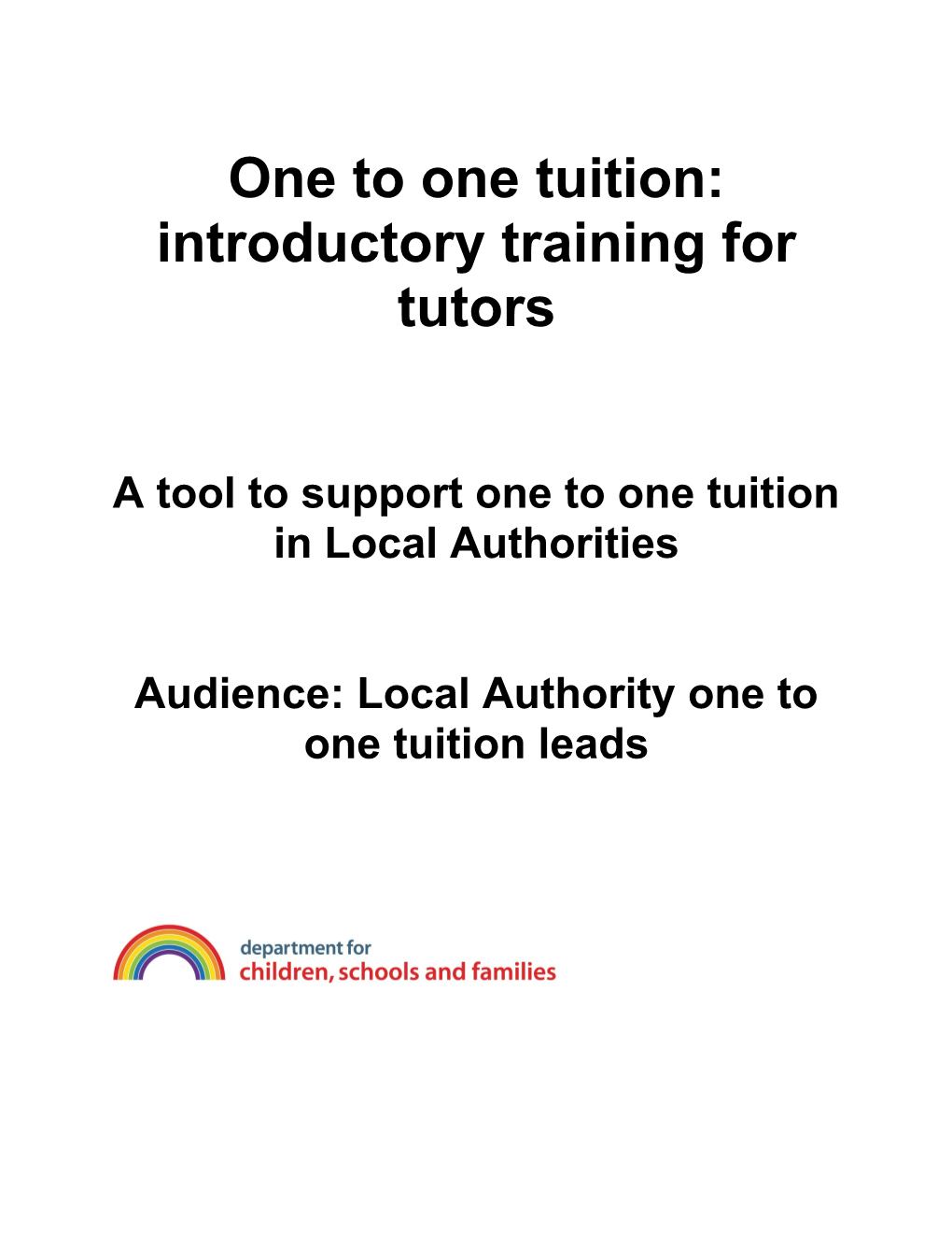 One to One Tuition : Introductory Training for Tutors