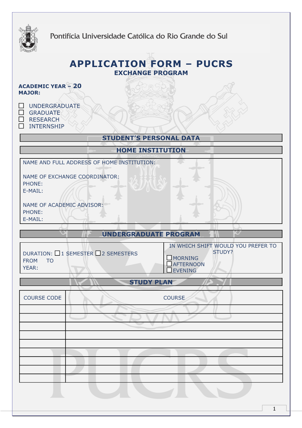 Application Form Pucrs