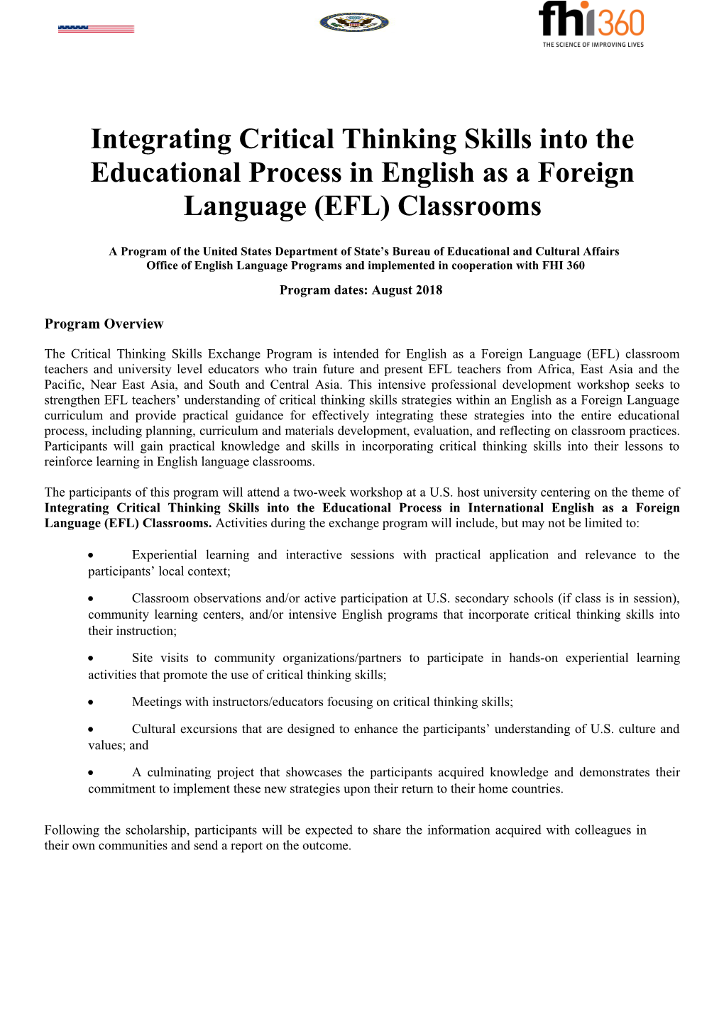 A Program of the United States Department of State S Bureau of Educational and Cultural Affairs