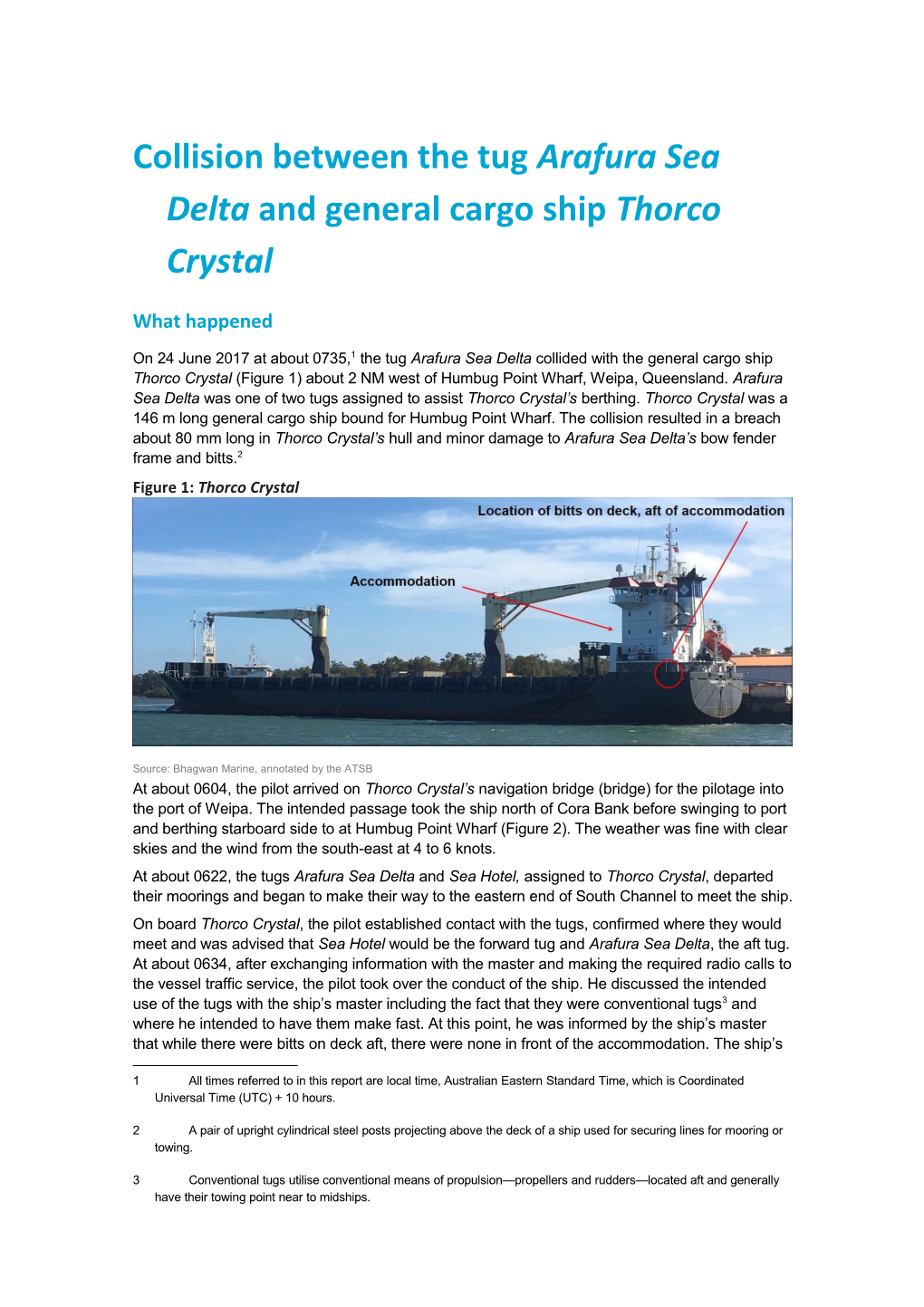 Collision Between the Tug Arafura Sea Delta and General Cargo Ship Thorco Crystal