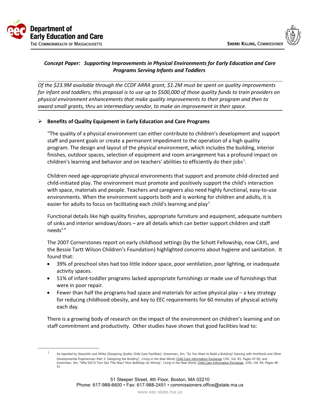 Concept Paper: Supporting Improvements in Physical Environments for Early Education And