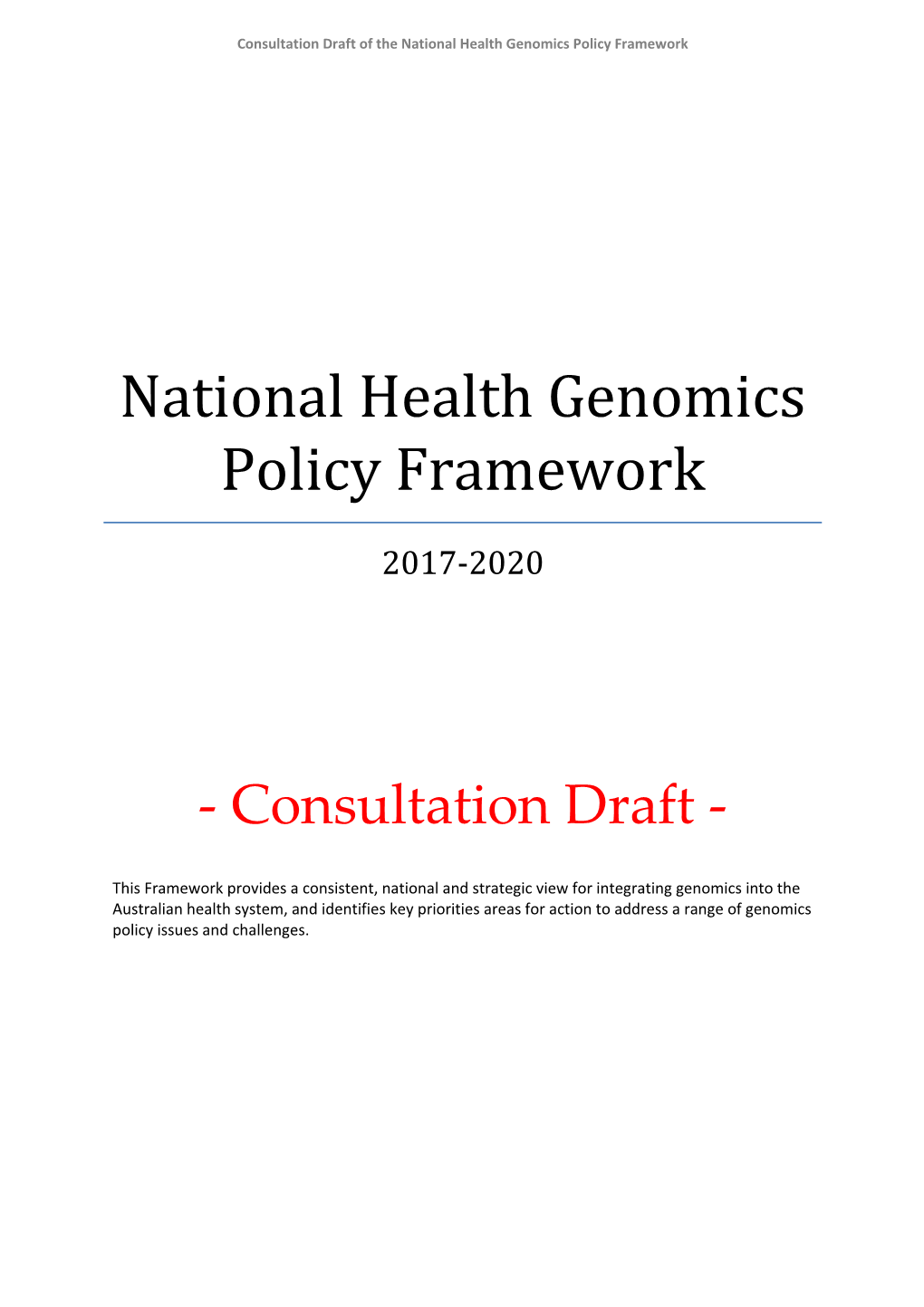 National Health Genomics Policy Framework