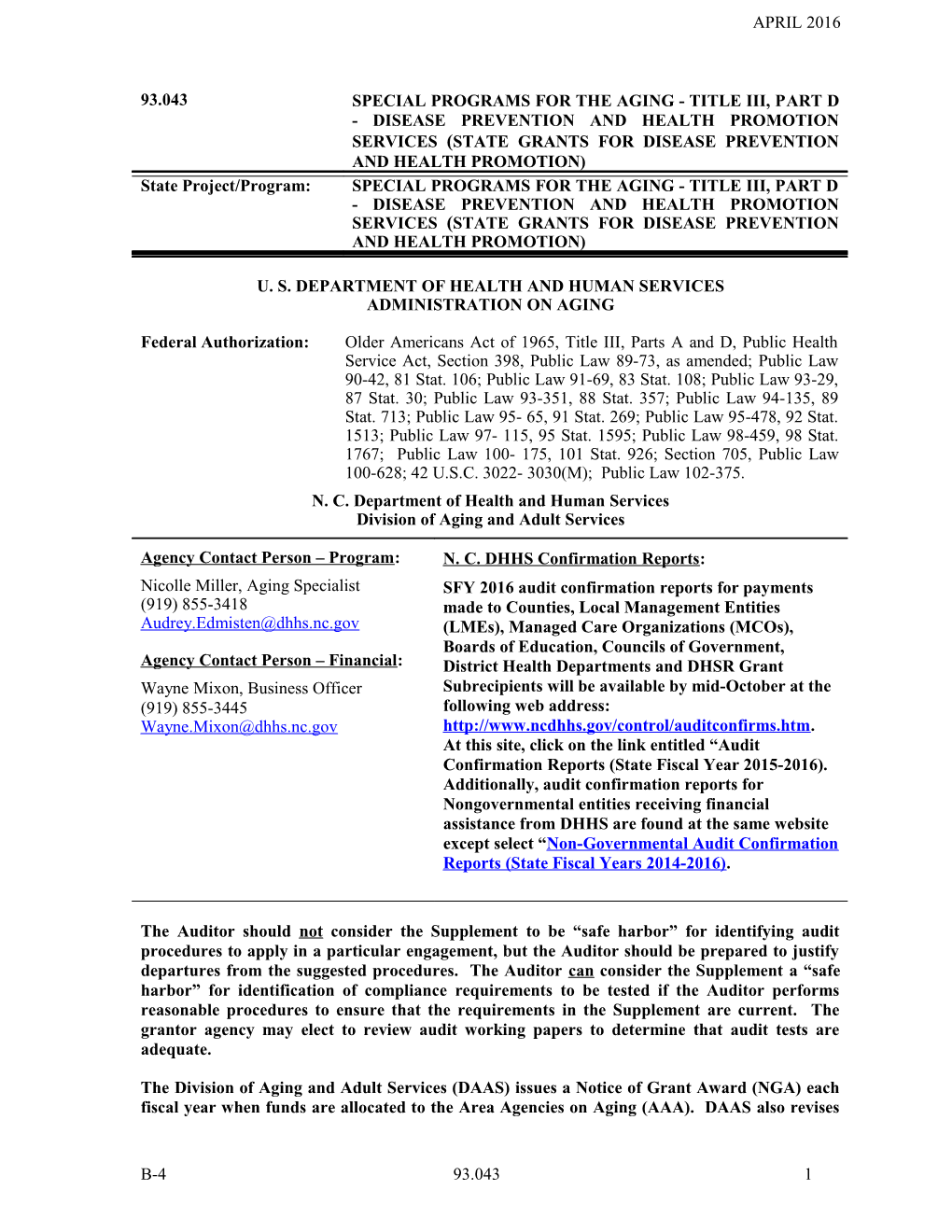 93.043 - Special Programs for the Aging - Title III-F Disease Prevention and Health Promotion