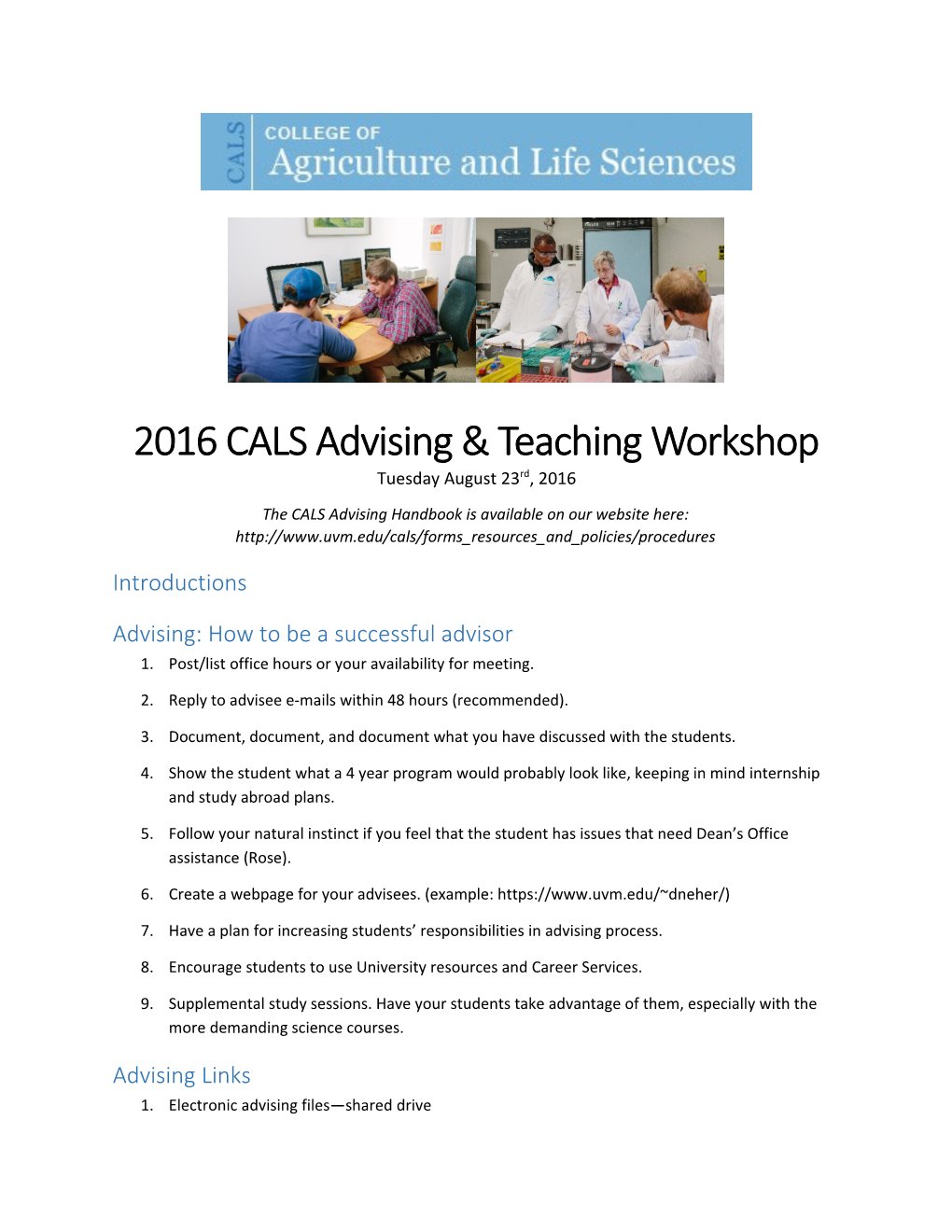 2016 CALS Advising & Teaching Workshop
