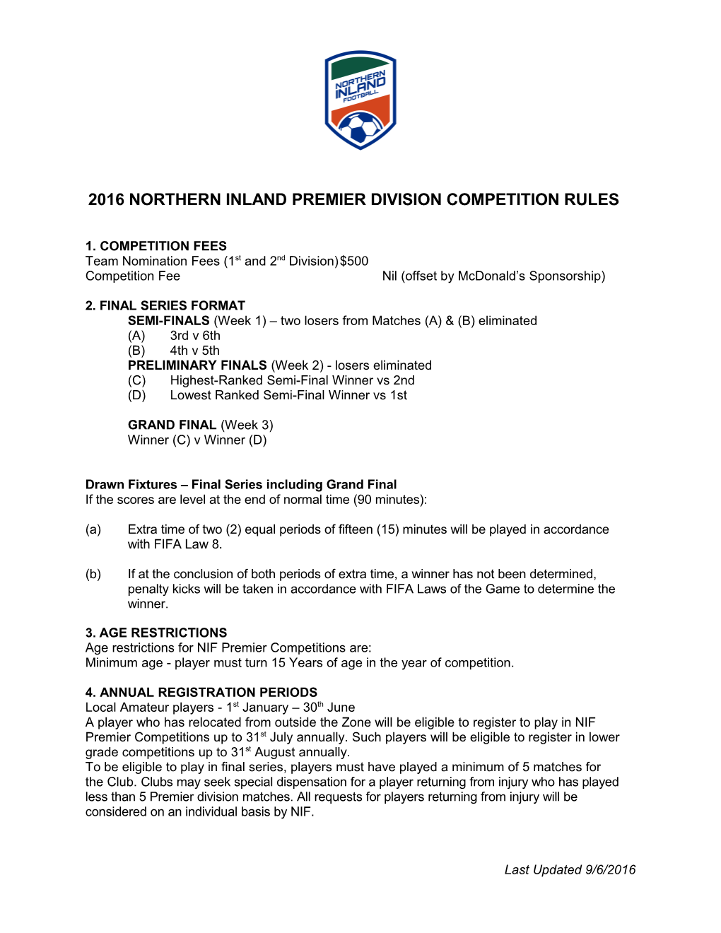2016Northern Inland Premier Divisioncompetition Rules