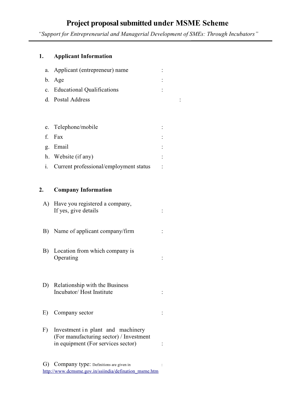 Incubatee Application Form