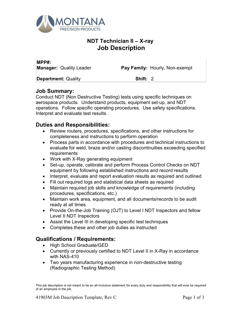 NDT Technician II X-Ray