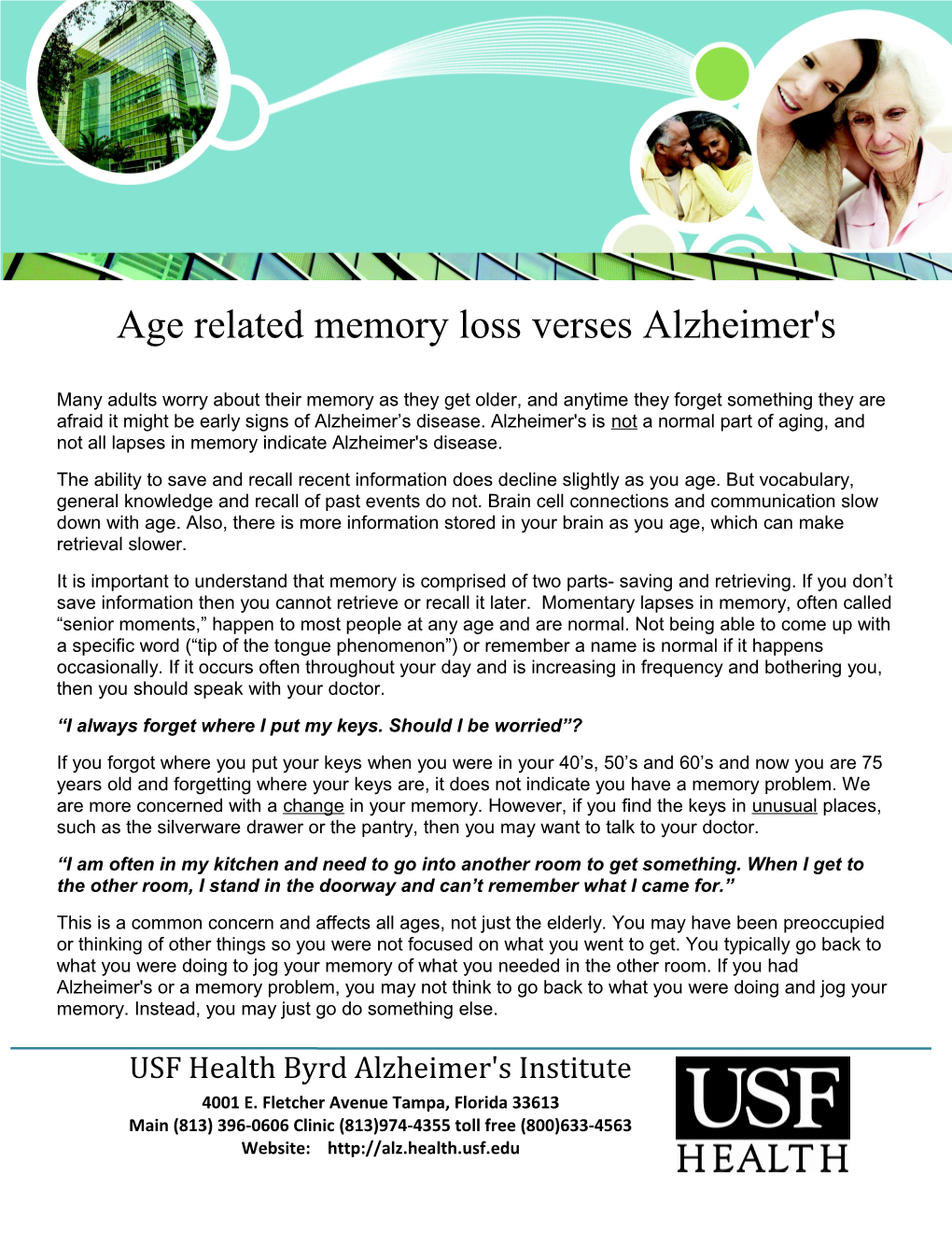 Age Related Memory Loss Verses Alzheimer's