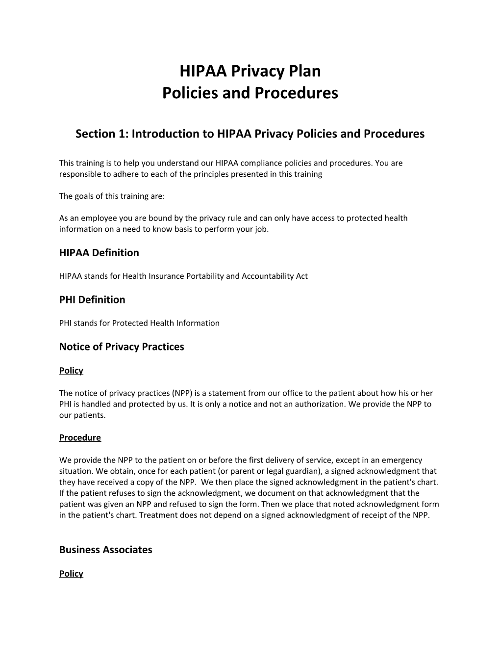 Section 1: Introduction to HIPAA Privacy Policies and Procedures