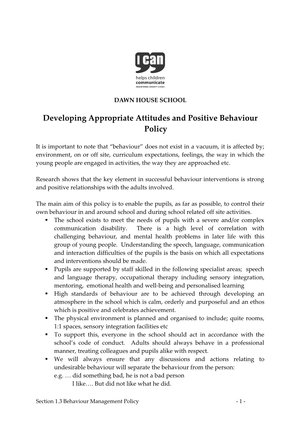 Developing Appropriate Attitudes Andpositive Behaviour Policy