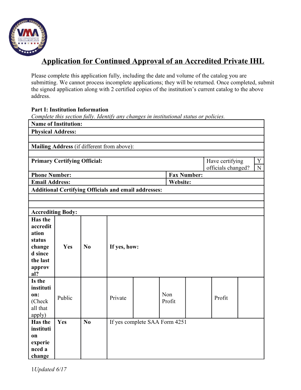 Application for Continued Approval of an Accredited Private IHL