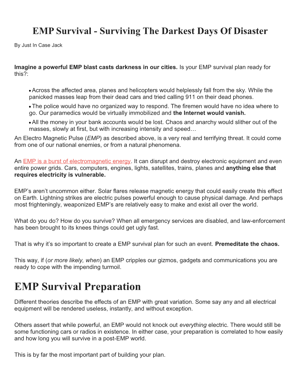 EMP Survival - Surviving the Darkest Days of Disaster