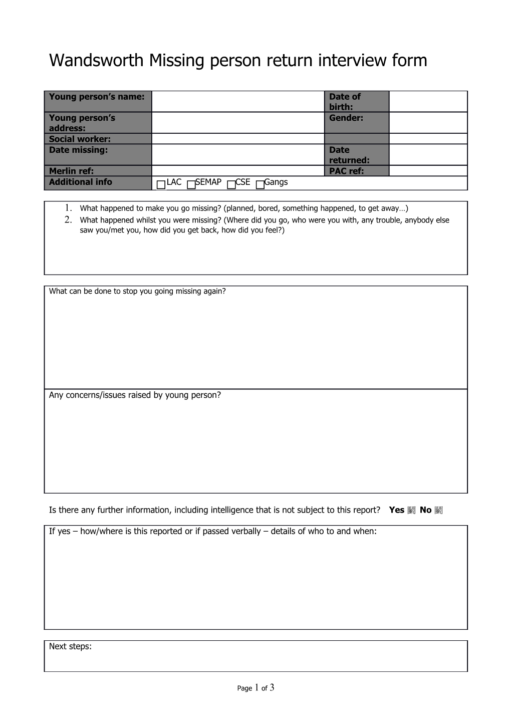 Missing Person Return Interview Form