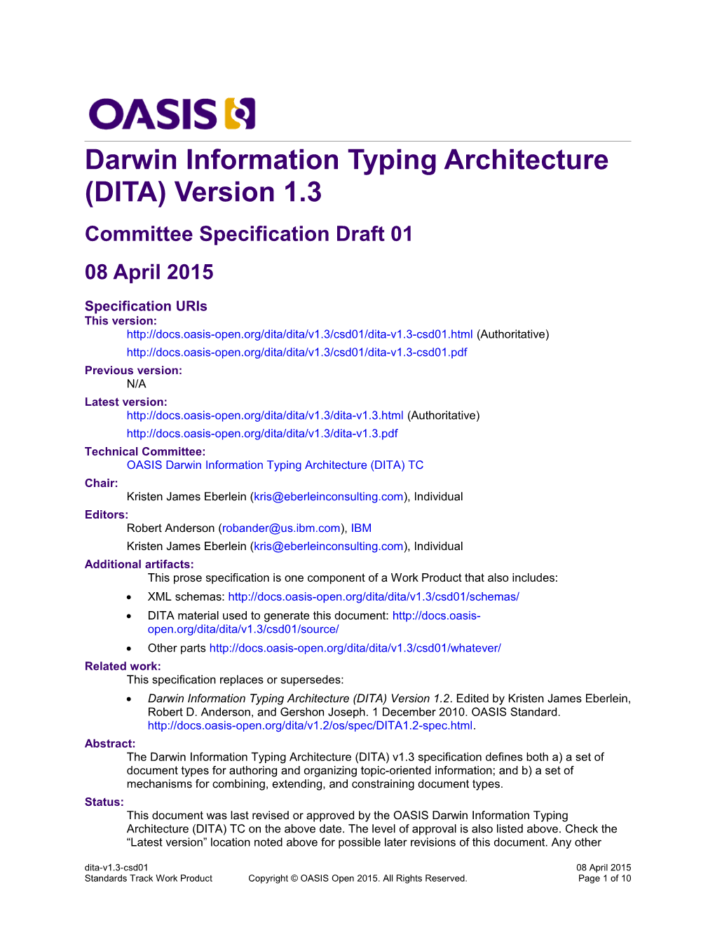 Darwin Information Typing Architecture (DITA) Version 1.3