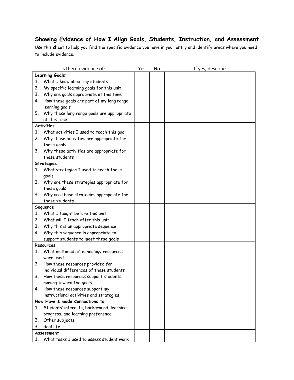 Showing Evidence of How I Align Goals, Students, Instruction, and Assessment