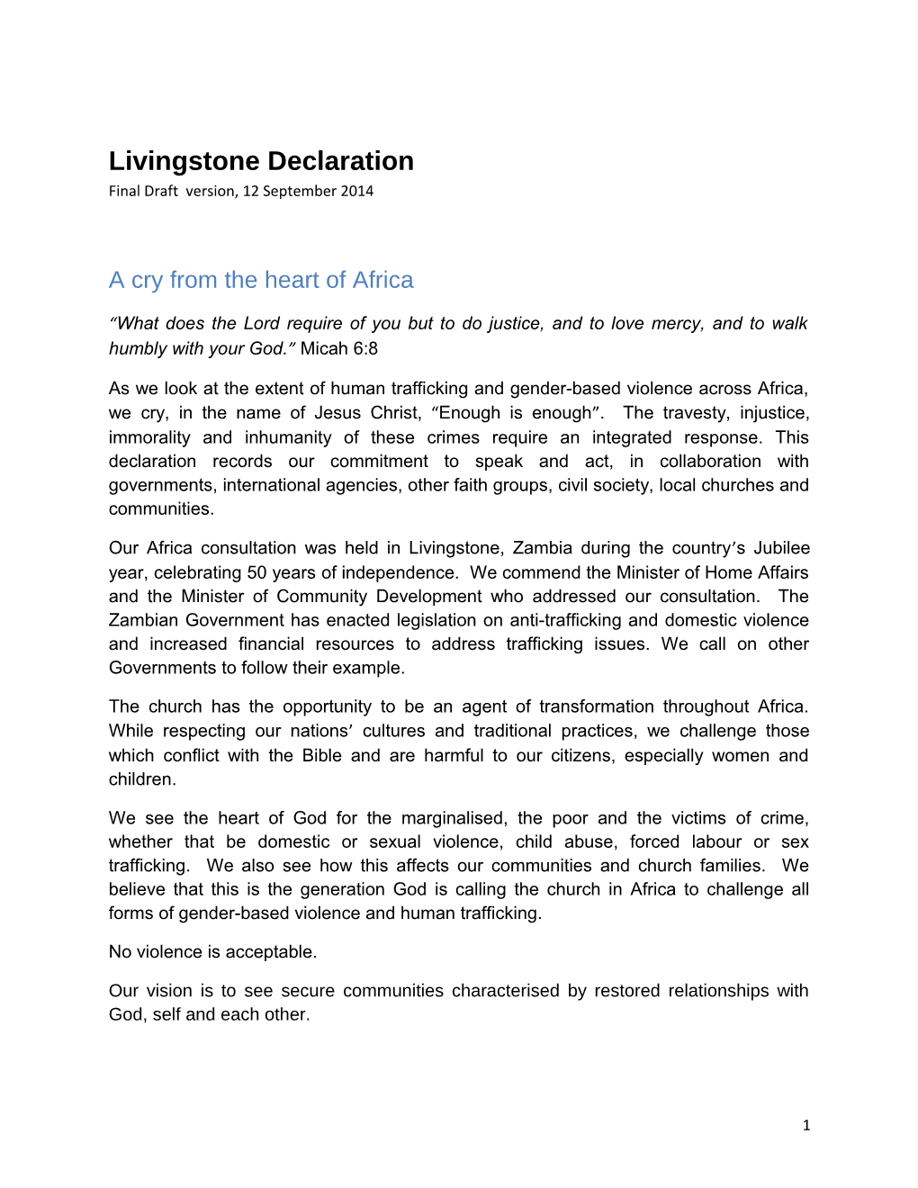 Livingstone Declaration