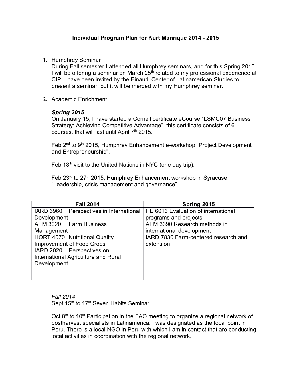 Individual Program Plan for Kurt Manrique 2014 - 2015