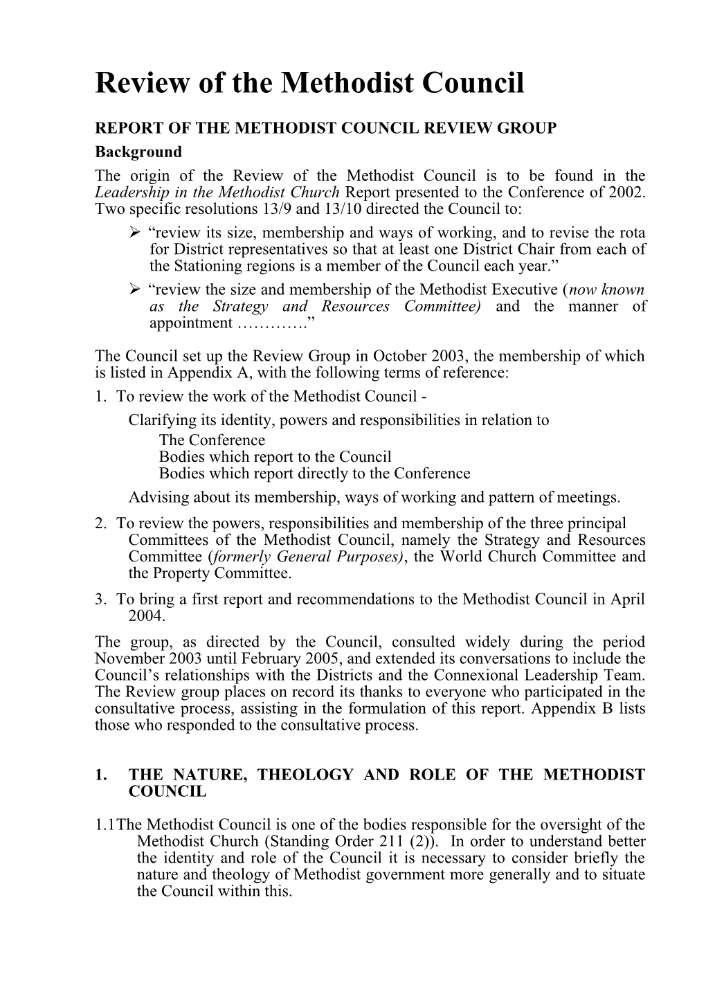 Review of the Methodist Council
