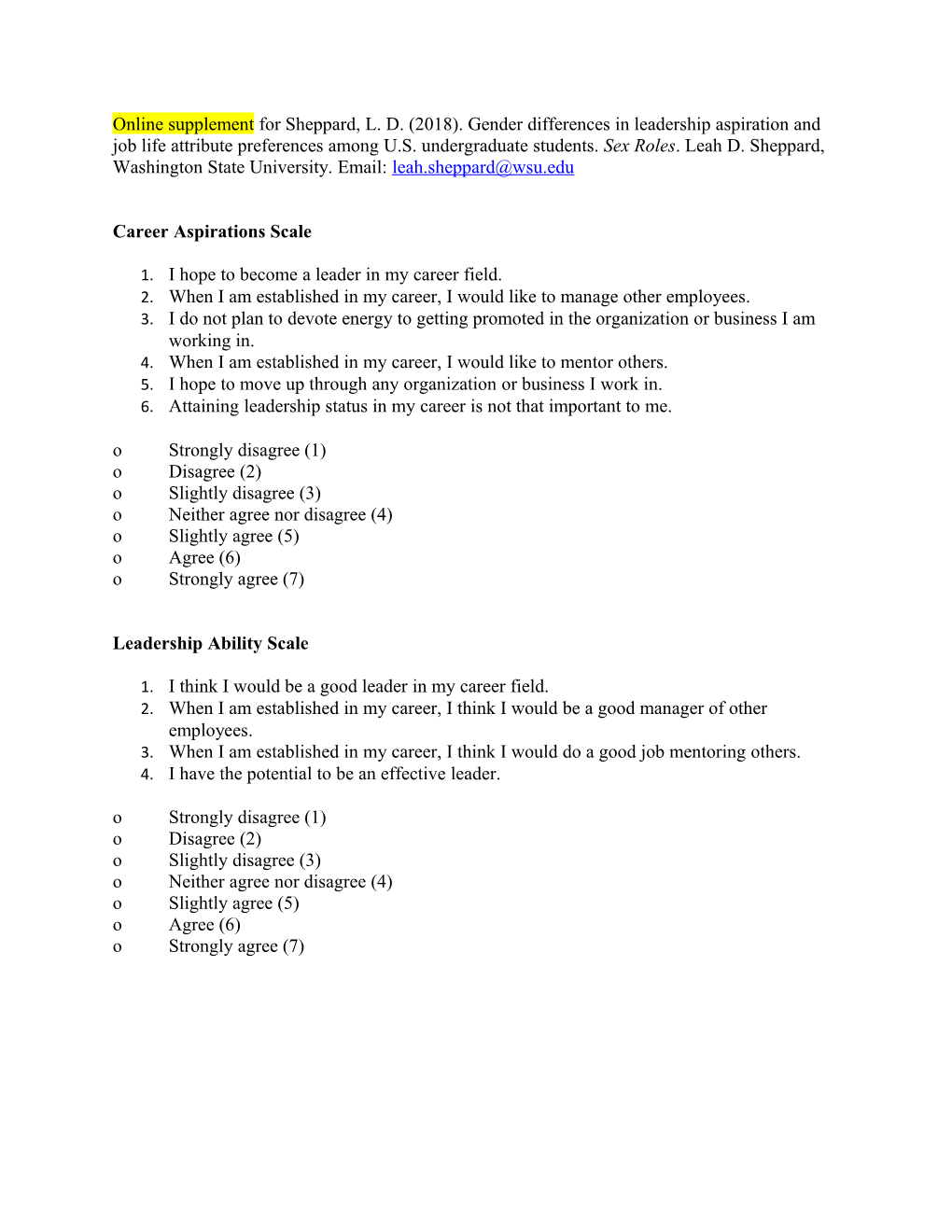 Career Aspirations Scale