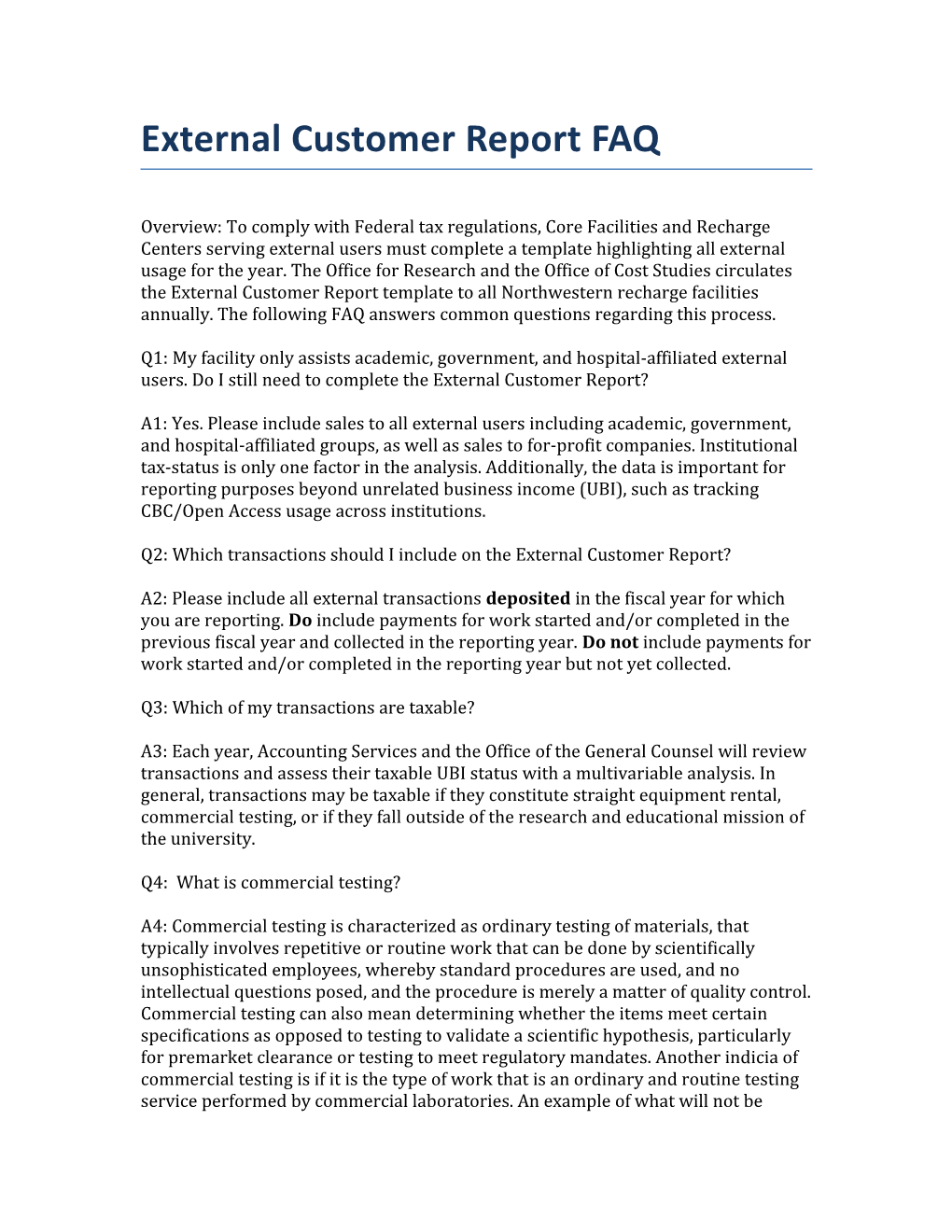 External Customer Report FAQ