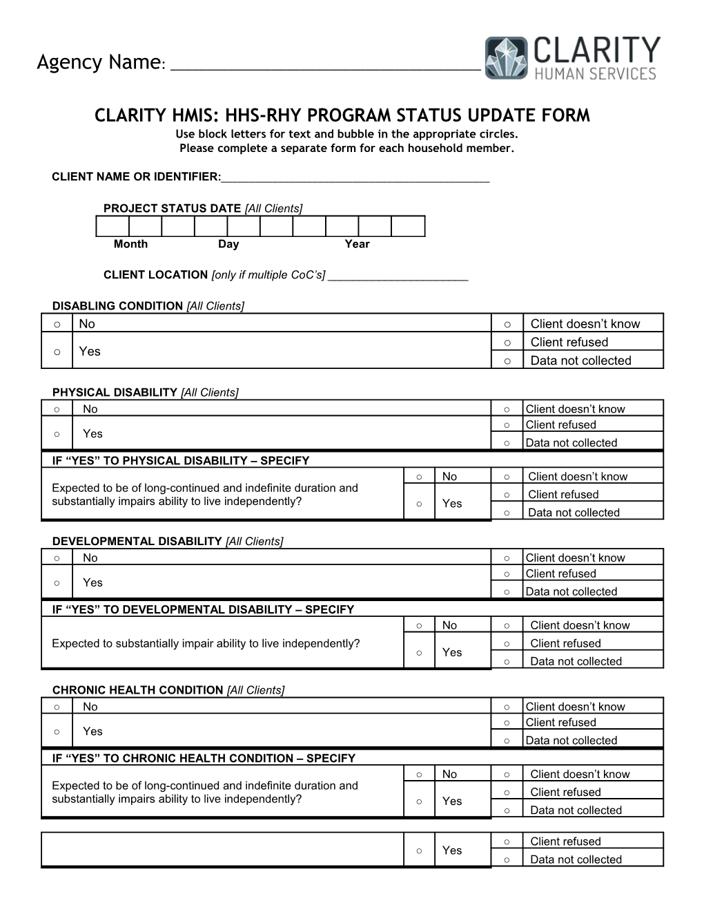 Clarity Hmis: Hhs-Rhy Program Status Update Form
