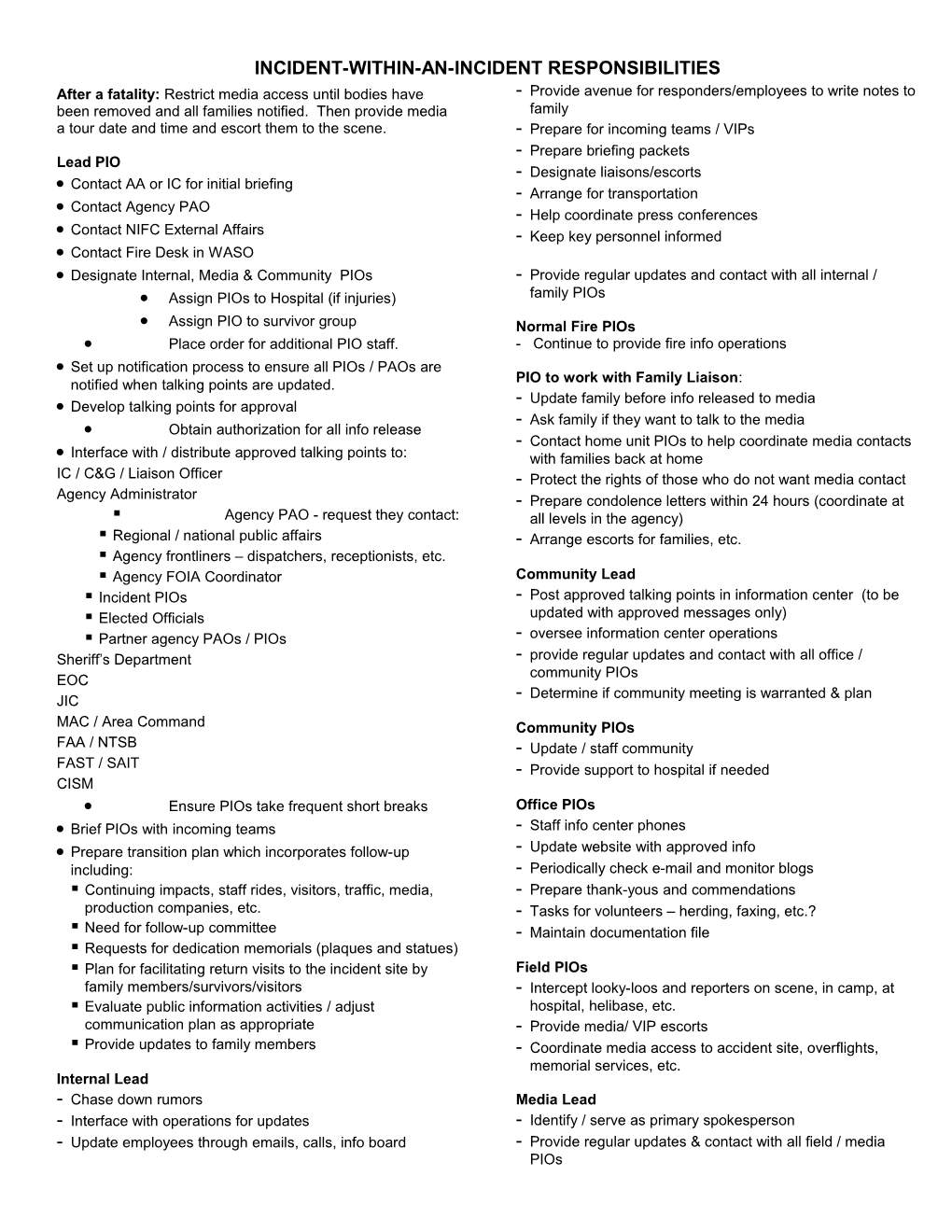 Incident-Within-An-Incident Responsibilities