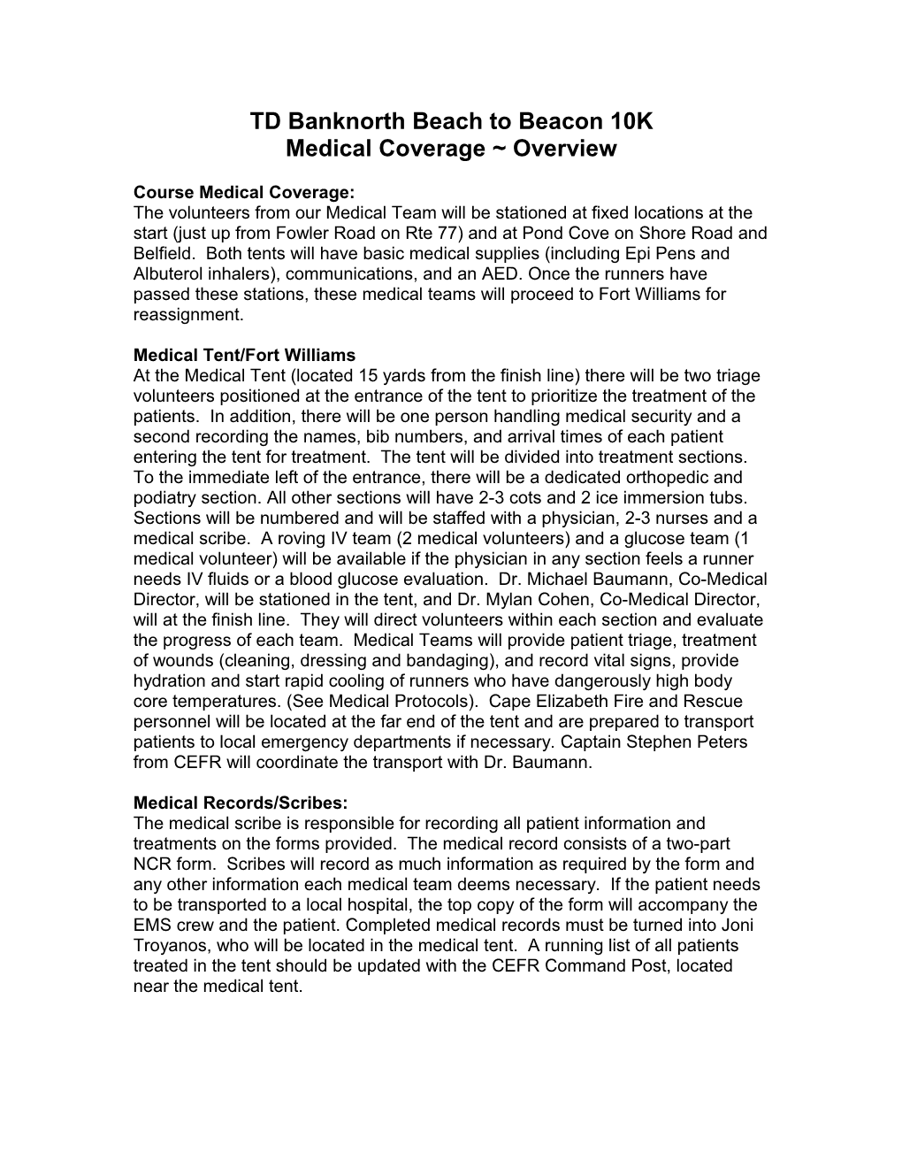 Course Medical Coverage